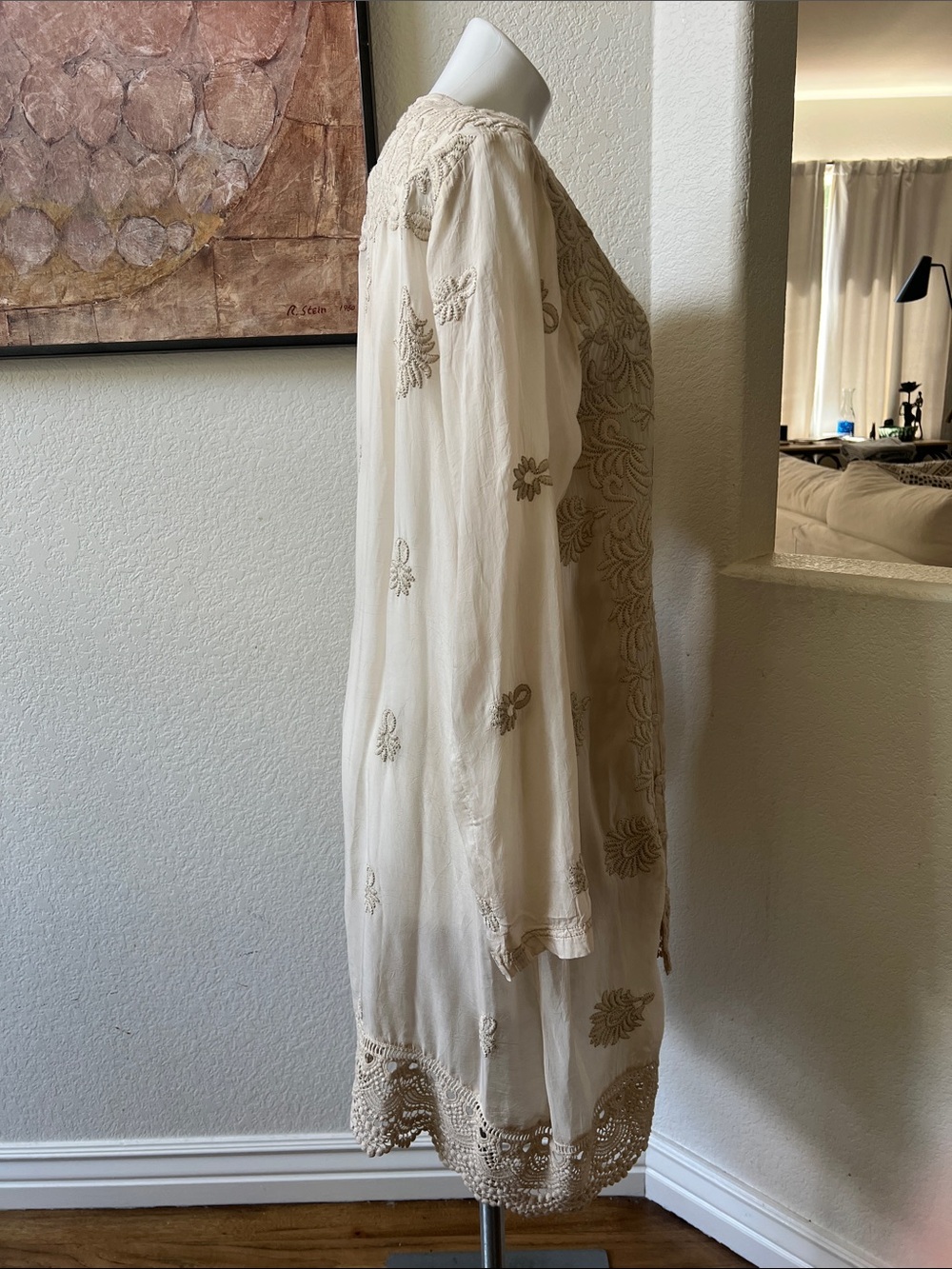 Johnny Was NWT SZ M Ivory Embroidered Boho Duster Cardigan - Picture 12 of 15